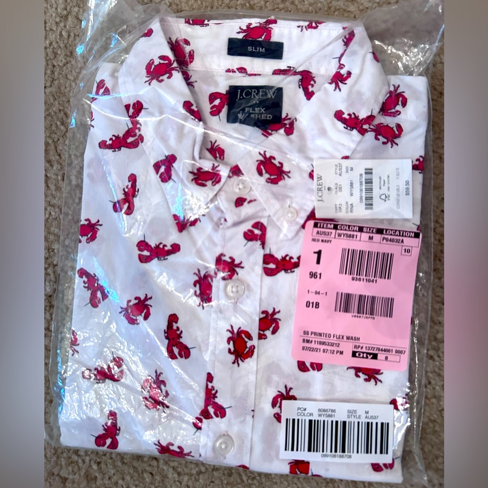 J crew short-sleeved button down, crab/lobster print